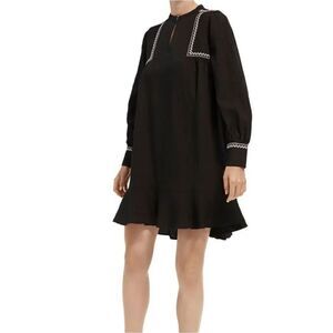 Scotch & Soda Folklore Embroidered Long Sleeve Mini Dress NEW XS Black